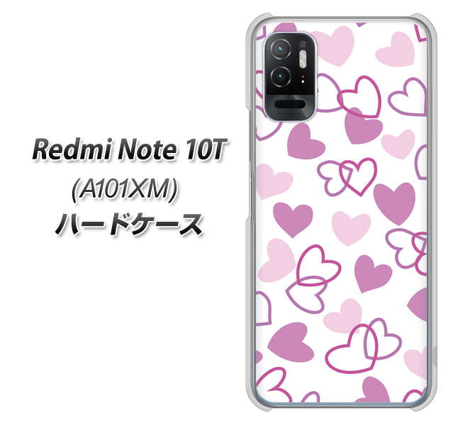 Redmi Note 10T A101XM SoftBank 高画質仕上げ 背面印刷 ハードケース【VA928 ハートがいっぱい パープル】