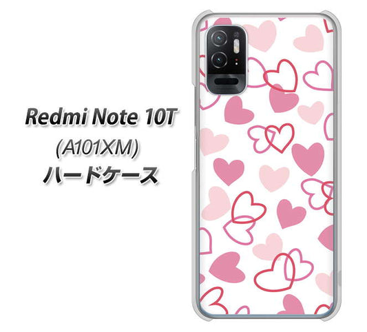 Redmi Note 10T A101XM SoftBank 高画質仕上げ 背面印刷 ハードケース【VA929 ハートがいっぱい ピンク】