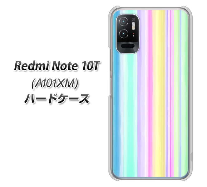 Redmi Note 10T A101XM SoftBank 高画質仕上げ 背面印刷 ハードケース【YJ313 ストライプ レインボー】