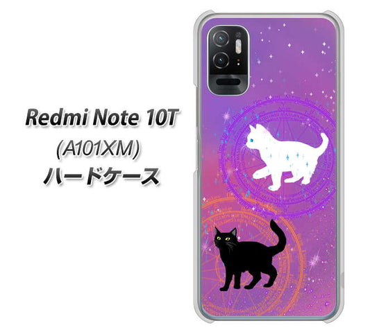 Redmi Note 10T A101XM SoftBank 高画質仕上げ 背面印刷 ハードケース【YJ328 魔法陣猫 キラキラ かわいい ピンク】