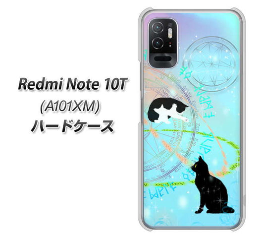 Redmi Note 10T A101XM SoftBank 高画質仕上げ 背面印刷 ハードケース【YJ329 魔法陣猫 キラキラ パステル】