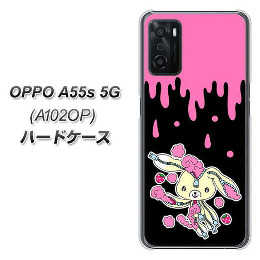 OPPO A55s 5G A102OP SoftBank 高画質仕上げ 背面印刷 ハードケース【AG814 ジッパーうさぎのジッピョン（黒×ピンク）】