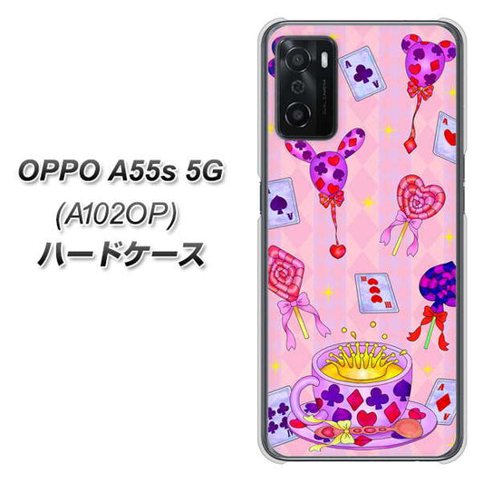 OPPO A55s 5G A102OP SoftBank 高画質仕上げ 背面印刷 ハードケース【AG817 トランプティー（ピンク）】