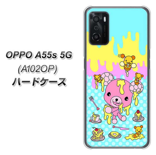 OPPO A55s 5G A102OP SoftBank 高画質仕上げ 背面印刷 ハードケース【AG821 ハニベア（水玉水色）】