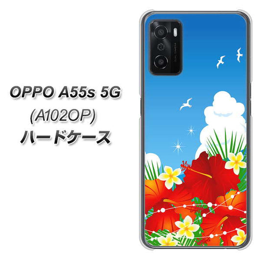 OPPO A55s 5G A102OP SoftBank 高画質仕上げ 背面印刷 ハードケース【VA821 ハイビスカスと青空】