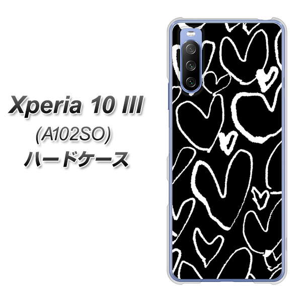 Y!mobile エクスペリア10 III A102SO 高画質仕上げ 背面印刷 ハードケース【1124 ハート BK＆WH】