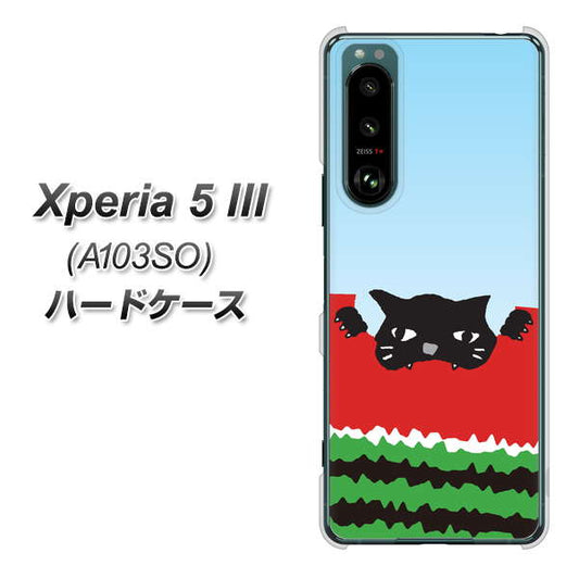 Xperia 5 III A103SO SoftBank 高画質仕上げ 背面印刷 ハードケース【IA815 すいかをかじるネコ(大)】