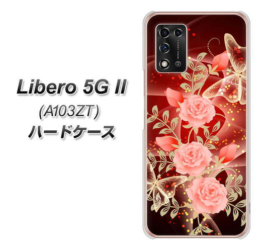 Libero 5G II A103ZT Y!mobile 高画質仕上げ 背面印刷 ハードケース【VA824 魅惑の蝶とピンクのバラ】