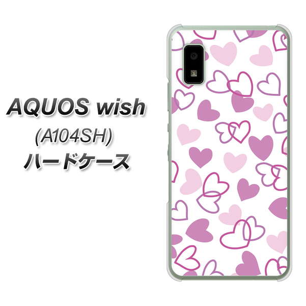 AQUOS wish A104SH Y!mobile 高画質仕上げ 背面印刷 ハードケース【VA928 ハートがいっぱい パープル】