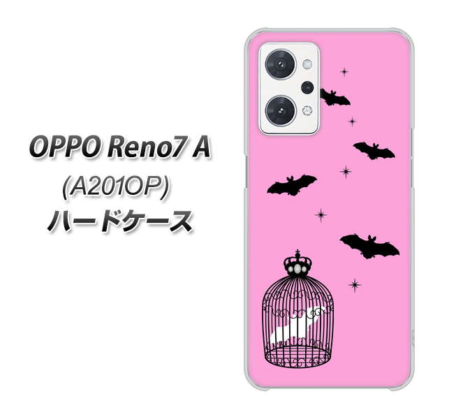 OPPO Reno7 A A201OP Y!mobile 高画質仕上げ 背面印刷 ハードケース【AG808 こうもりの王冠鳥かご（ピンク×黒）】