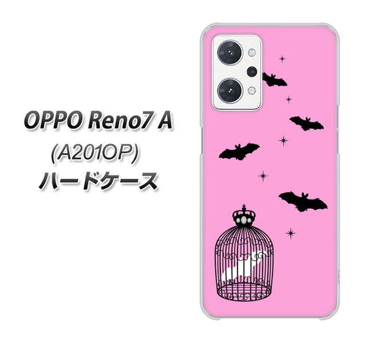 OPPO Reno7 A A201OP Y!mobile 高画質仕上げ 背面印刷 ハードケース【AG808 こうもりの王冠鳥かご（ピンク×黒）】