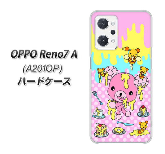 OPPO Reno7 A A201OP Y!mobile 高画質仕上げ 背面印刷 ハードケース【AG822 ハニベア（水玉ピンク）】