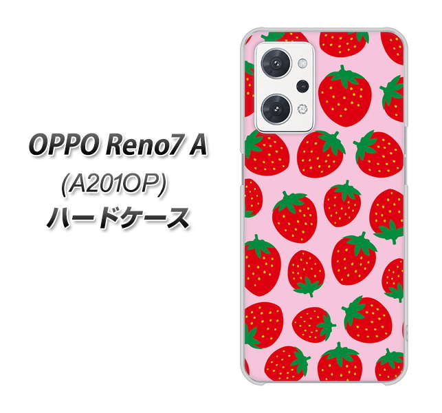 OPPO Reno7 A A201OP Y!mobile 高画質仕上げ 背面印刷 ハードケース【SC813 小さいイチゴ模様 レッドとピンク】