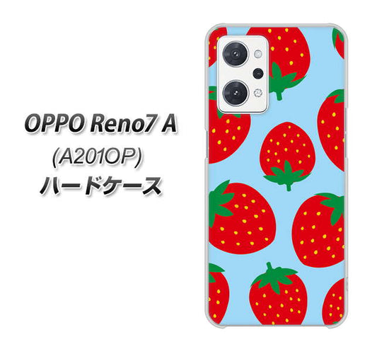 OPPO Reno7 A A201OP Y!mobile 高画質仕上げ 背面印刷 ハードケース【SC821 大きいイチゴ模様レッドとブルー】