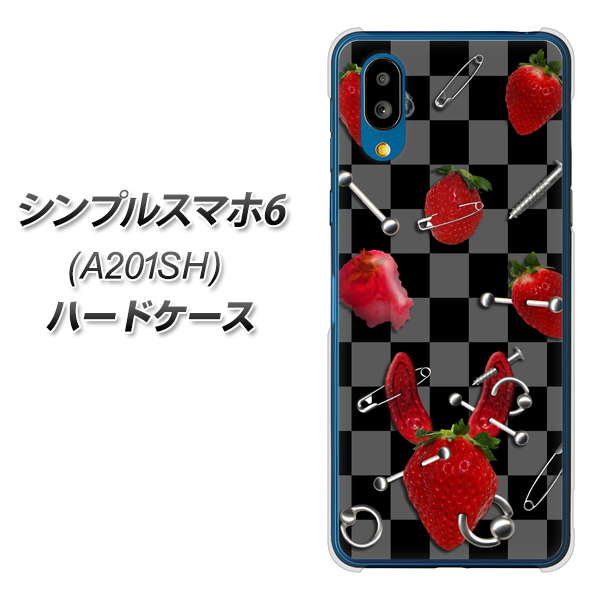 シンプルスマホ6 A201SH SoftBank 高画質仕上げ 背面印刷 ハードケース【AG833 苺パンク（黒）】