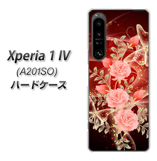 Xperia 1 IV A201SO SoftBank 高画質仕上げ 背面印刷 ハードケース【VA824 魅惑の蝶とピンクのバラ】