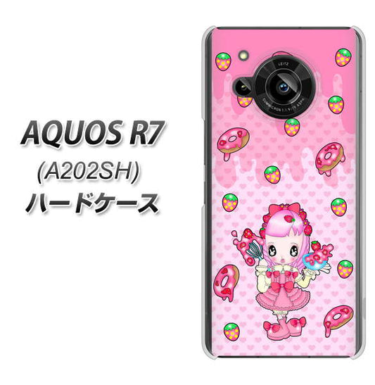 AQUOS R7 A202SH SoftBank 高画質仕上げ 背面印刷 ハードケース【AG816 ストロベリードーナツ（水玉ピンク）】
