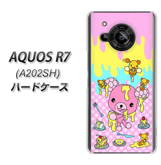 AQUOS R7 A202SH SoftBank 高画質仕上げ 背面印刷 ハードケース【AG822 ハニベア（水玉ピンク）】