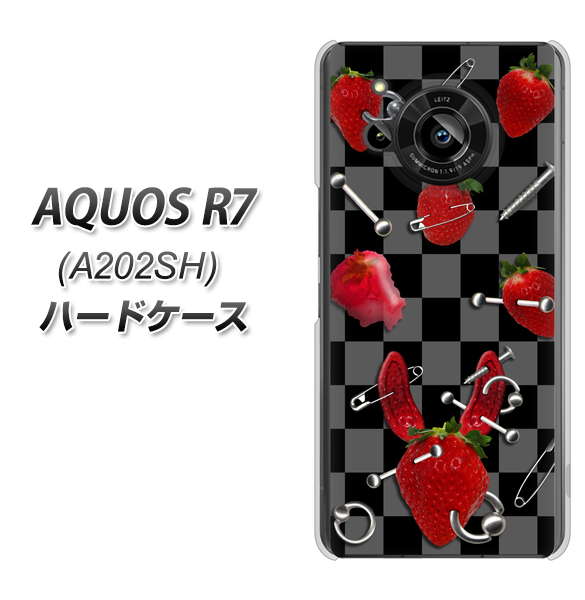 AQUOS R7 A202SH SoftBank 高画質仕上げ 背面印刷 ハードケース【AG833 苺パンク（黒）】