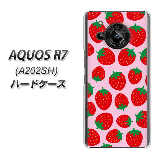 AQUOS R7 A202SH SoftBank 高画質仕上げ 背面印刷 ハードケース【SC813 小さいイチゴ模様 レッドとピンク】