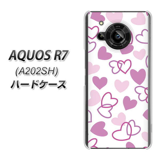 AQUOS R7 A202SH SoftBank 高画質仕上げ 背面印刷 ハードケース【VA928 ハートがいっぱい パープル】