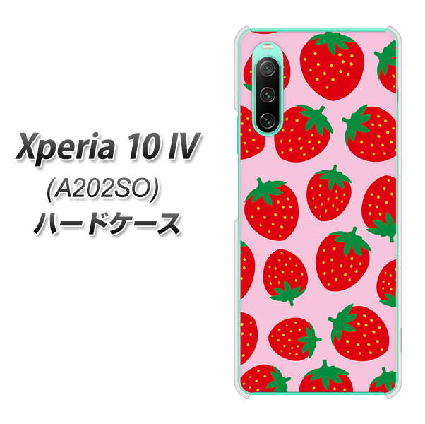 Xperia 10 IV A202SO SoftBank 高画質仕上げ 背面印刷 ハードケース【SC813 小さいイチゴ模様 レッドとピンク】
