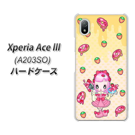 Xperia Ace III A203SO Y!mobile 高画質仕上げ 背面印刷 ハードケース【AG815 ストロベリードーナツ（水玉黄）】