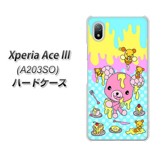 Xperia Ace III A203SO Y!mobile 高画質仕上げ 背面印刷 ハードケース【AG821 ハニベア（水玉水色）】
