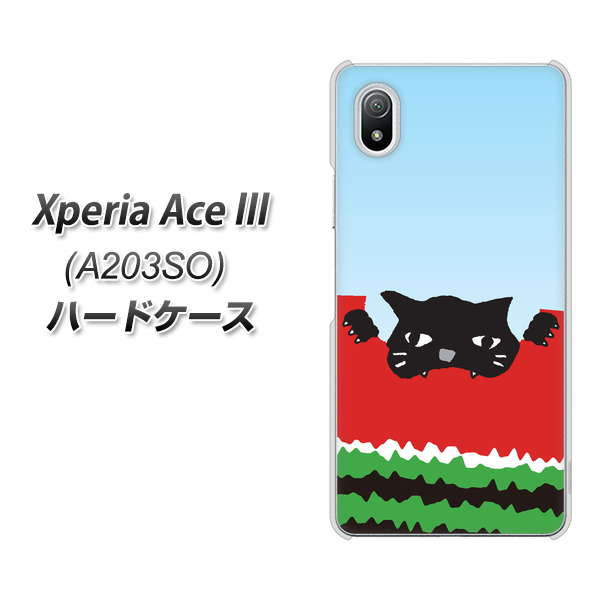 Xperia Ace III A203SO Y!mobile 高画質仕上げ 背面印刷 ハードケース【IA815 すいかをかじるネコ(大)】