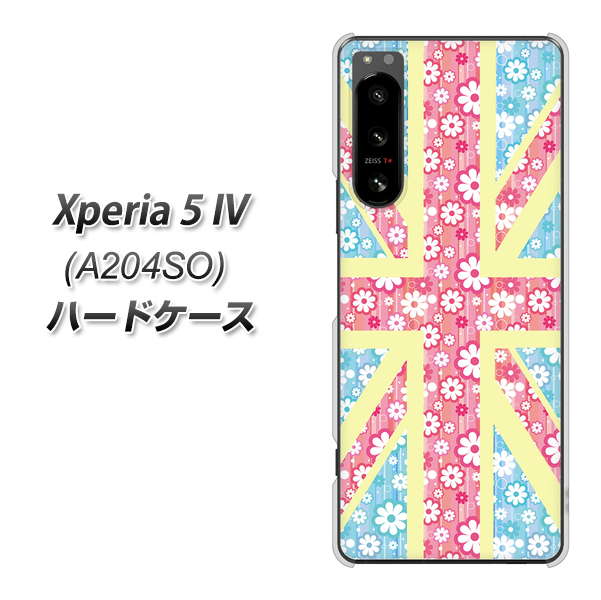 Xperia 5 IV A204SO SoftBank 高画質仕上げ 背面印刷 ハードケース【EK895 ユニオンジャックパステルフラワー】