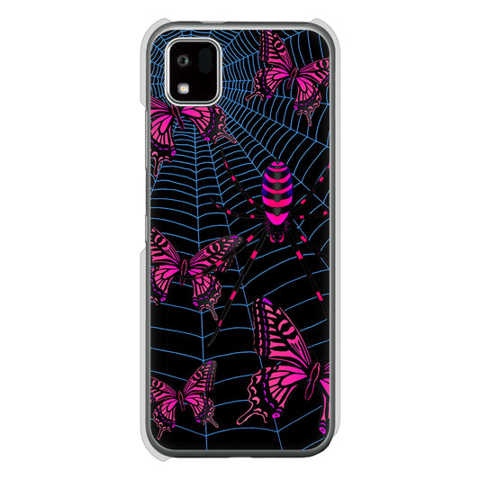 かんたんスマホ3 A205KC Y!mobile 高画質仕上げ 背面印刷 ハードケースむかいあぐる 蜘蛛の巣に舞う蝶