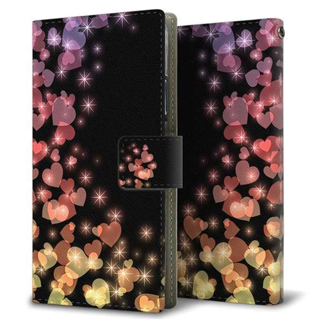 au ギャラクシー S10+ SCV42 画質仕上げ プリント手帳型ケース(薄型スリム)【020 夜のきらめきハート】