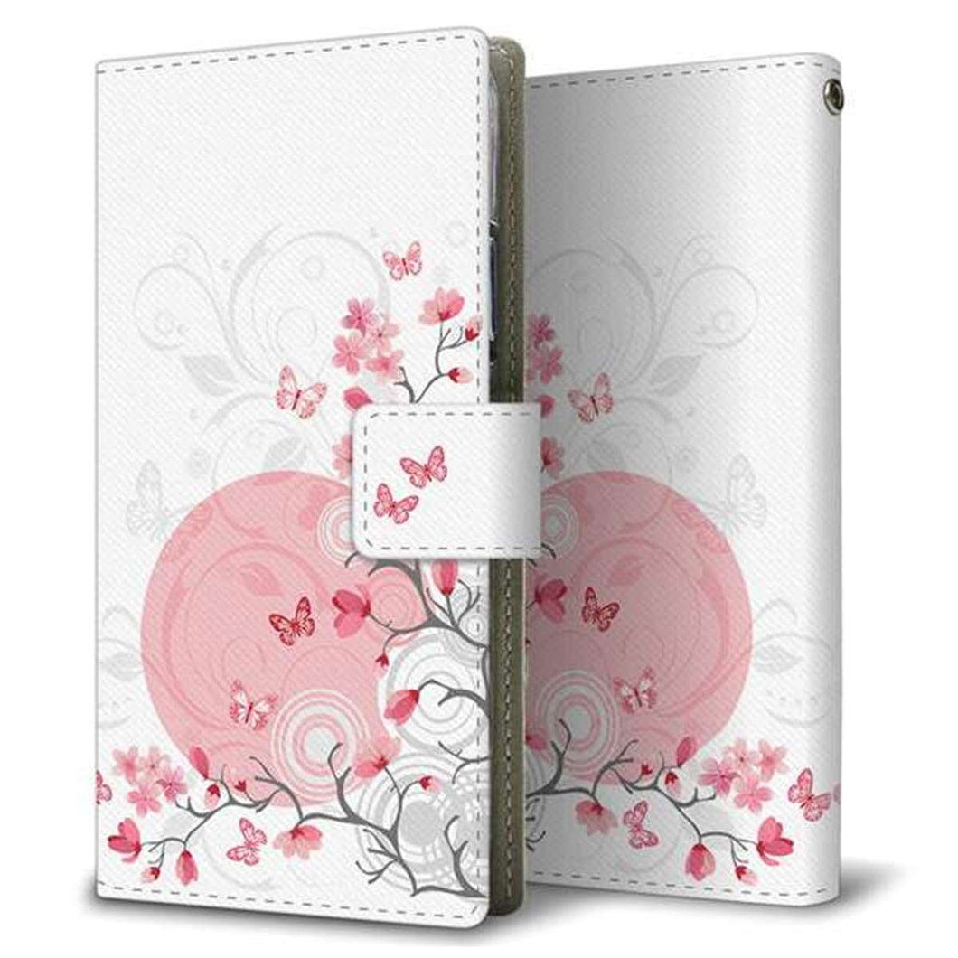 au ギャラクシー S10+ SCV42 画質仕上げ プリント手帳型ケース(薄型スリム)【030 花と蝶（うす桃色）】