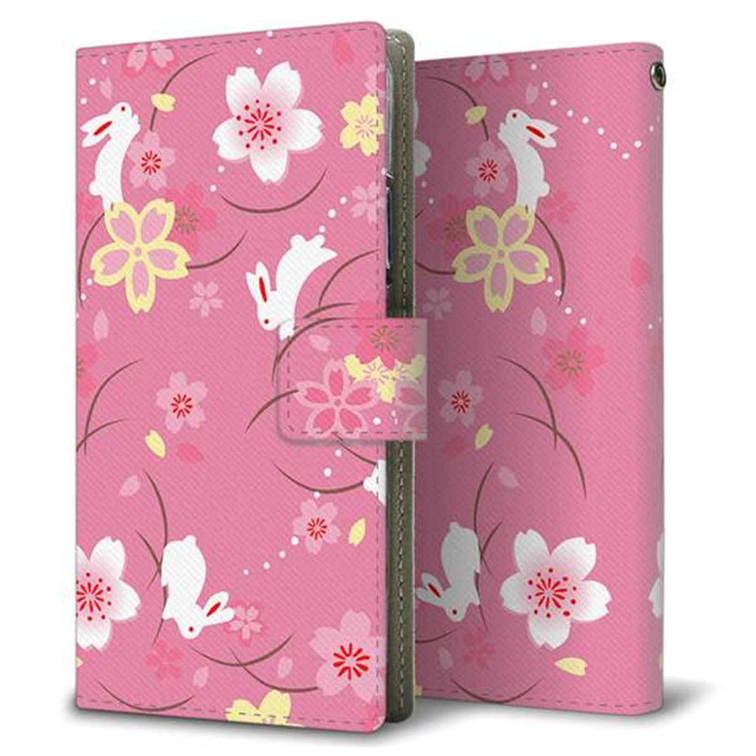 au アクオス セリエ SHV34 画質仕上げ プリント手帳型ケース(薄型スリム)【149 桜と白うさぎ】