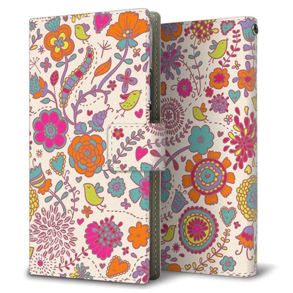 Xperia Ace III SOG08 au 画質仕上げ プリント手帳型ケース(薄型スリム)【323 小鳥と花】