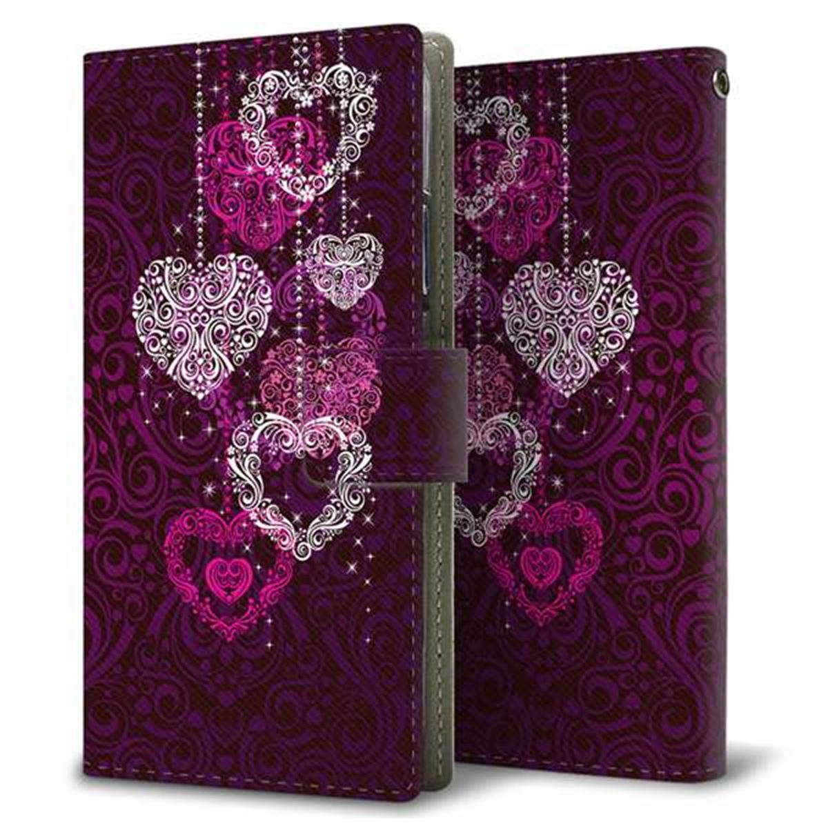SIMフリー アクオスセンス4 画質仕上げ プリント手帳型ケース(薄型スリム)【468 ハートのシャンデリア】