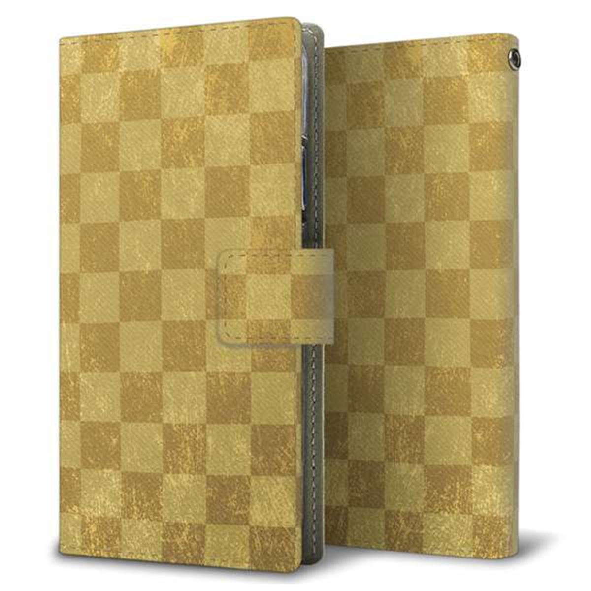 au エクスぺリア ワン SOV40 画質仕上げ プリント手帳型ケース(薄型スリム)【619 市松模様－金（骨董風に傷んだイメージ）】