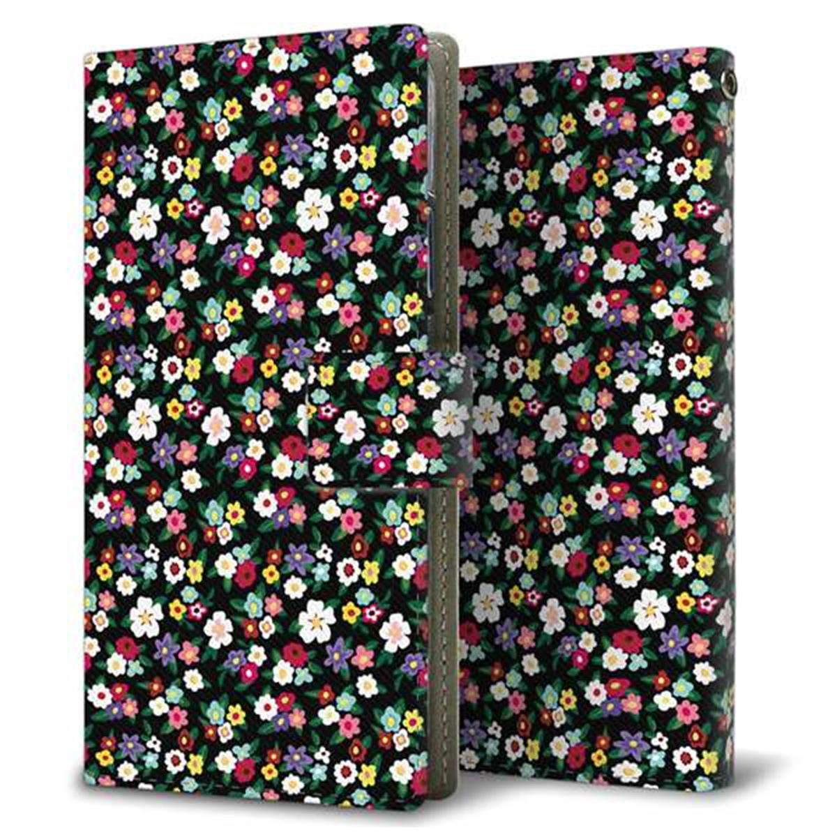 Xperia Ace III SOG08 au 画質仕上げ プリント手帳型ケース(薄型スリム)【778 マイクロリバティプリントBK】