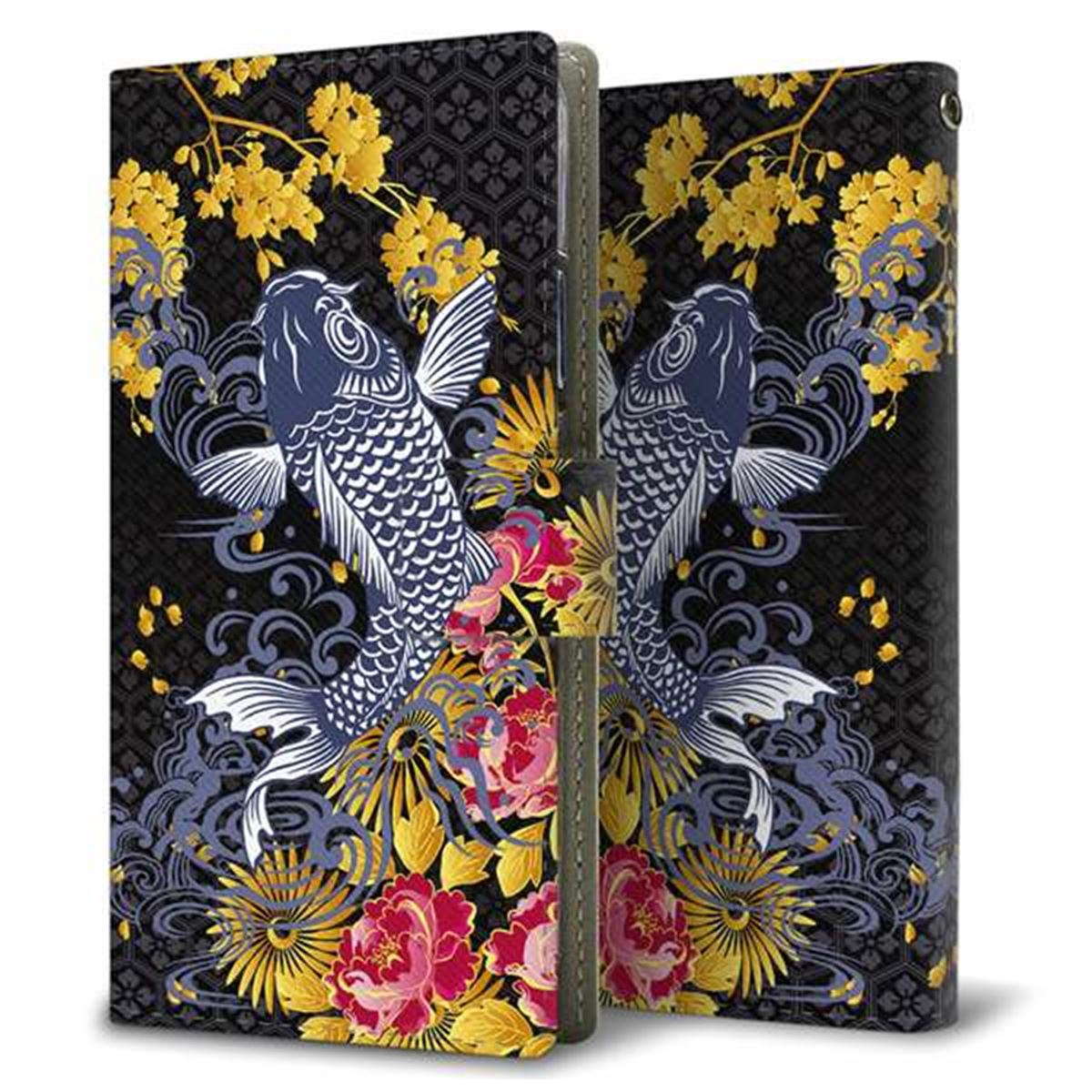 au ギャラクシー S10+ SCV42 画質仕上げ プリント手帳型ケース(薄型スリム)【1028 牡丹と鯉】