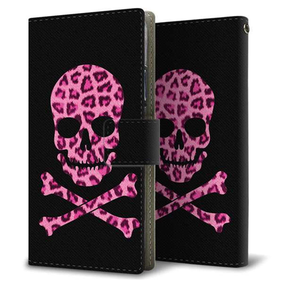 Xperia Ace III SOG08 au 画質仕上げ プリント手帳型ケース(薄型スリム)【1079 ドクロフレームヒョウピンク】