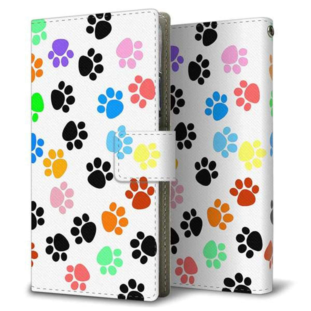 au ギャラクシー S10+ SCV42 画質仕上げ プリント手帳型ケース(薄型スリム)【1108 あしあとカラフル】