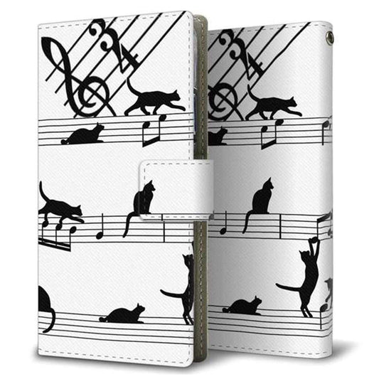 SIMフリー アクオスセンス5G SH-M17 画質仕上げ プリント手帳型ケース(薄型スリム)【1112 音符とじゃれるネコ2】