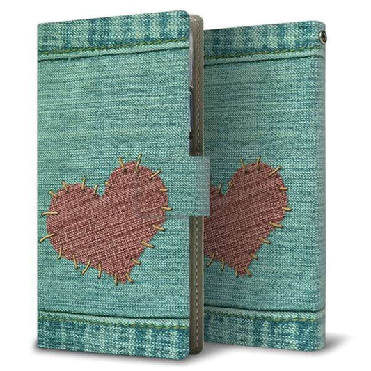 AQUOS sense6 SHG05 au 画質仕上げ プリント手帳型ケース(薄型スリム)【1142 デニムとハート】