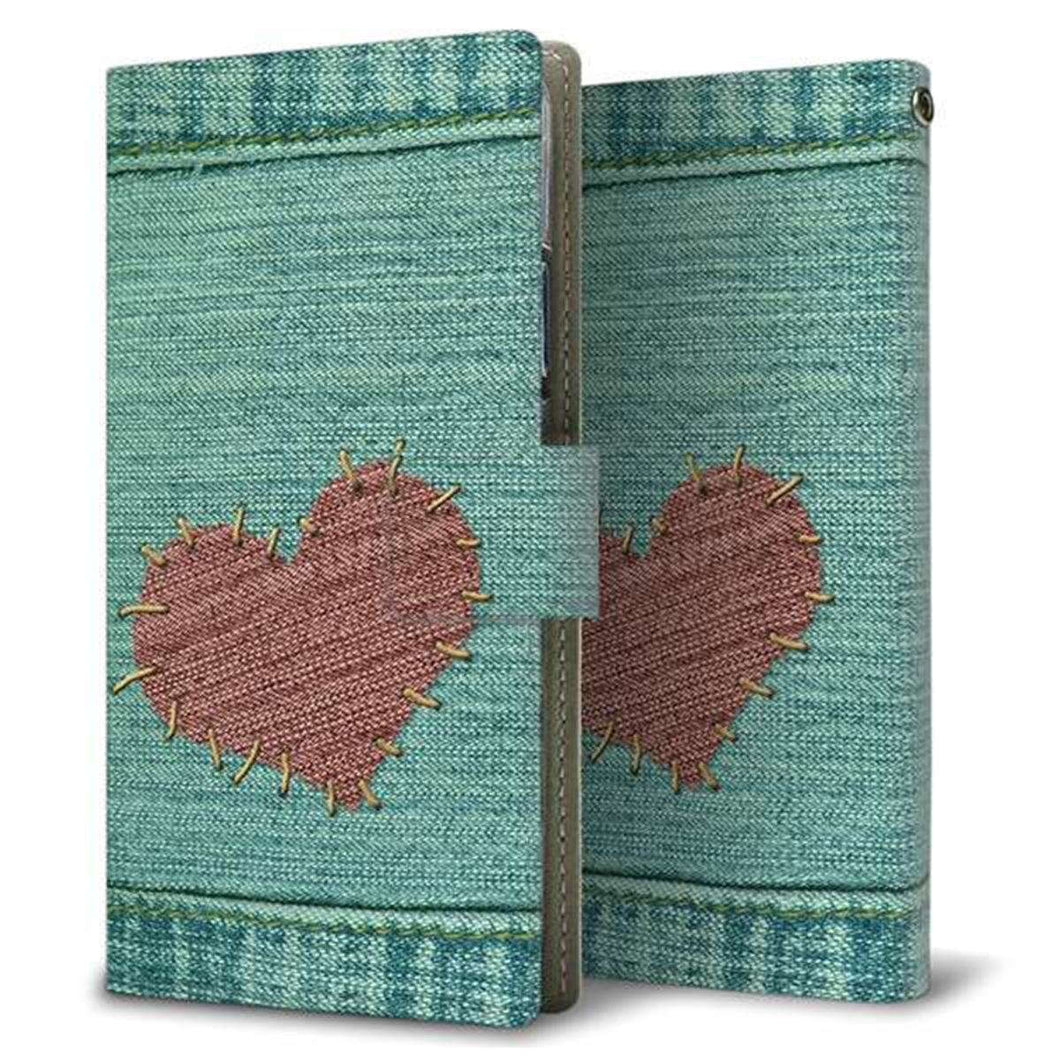 docomo ギャラクシー フィール2 SC-02L 画質仕上げ プリント手帳型ケース(薄型スリム)【1142 デニムとハート】