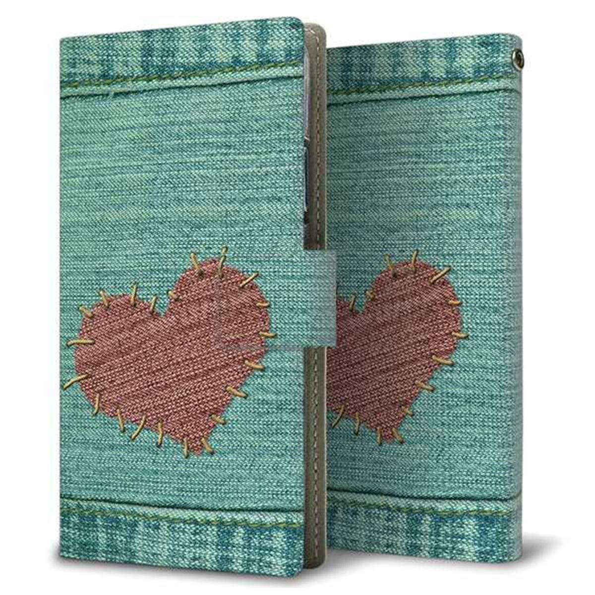 SoftBank エクスペリア1 III A101SO 画質仕上げ プリント手帳型ケース(薄型スリム)【1142 デニムとハート】