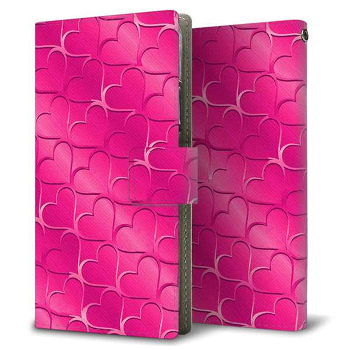 Galaxy A23 5G SCG18 au 画質仕上げ プリント手帳型ケース(薄型スリム)【1347 かくれハート（ショッキングピンク）】