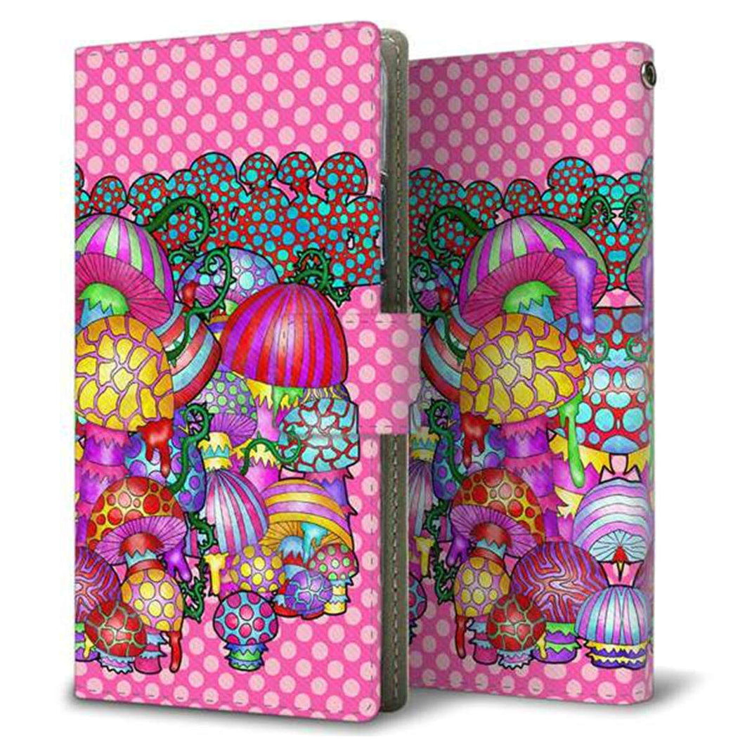 au ギャラクシーA51 SCG07 画質仕上げ プリント手帳型ケース(薄型スリム)【AG806 きのこ（ピンク）】