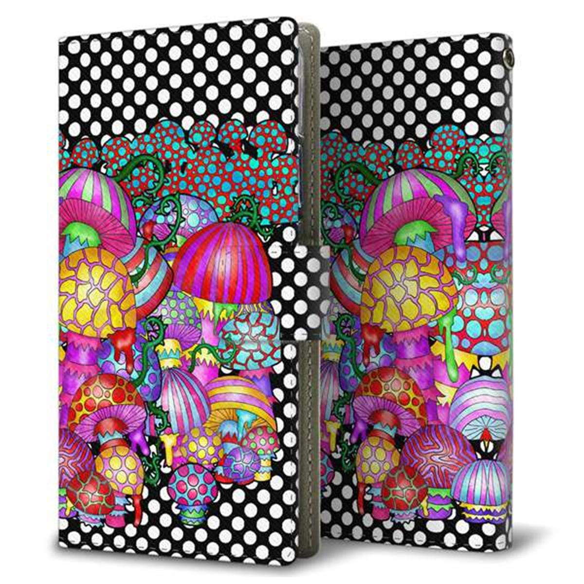 HUAWEI（ファーウェイ） P40 lite E ART-L29N 画質仕上げ プリント手帳型ケース(薄型スリム)【AG807 きのこ（黒）】