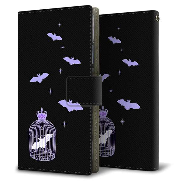 OPPO Reno A 高画質仕上げ プリント手帳型ケース(薄型スリム)【AG810 こうもりの王冠鳥かご（黒×紫）】