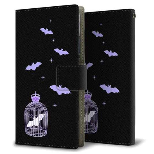 au エクスペリア XZ1 SOV36 画質仕上げ プリント手帳型ケース(薄型スリム)【AG810 こうもりの王冠鳥かご（黒×紫）】